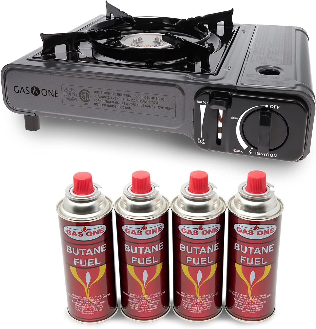 Butane Gas Stove with 4 Fuel Canister Catridge - Gray