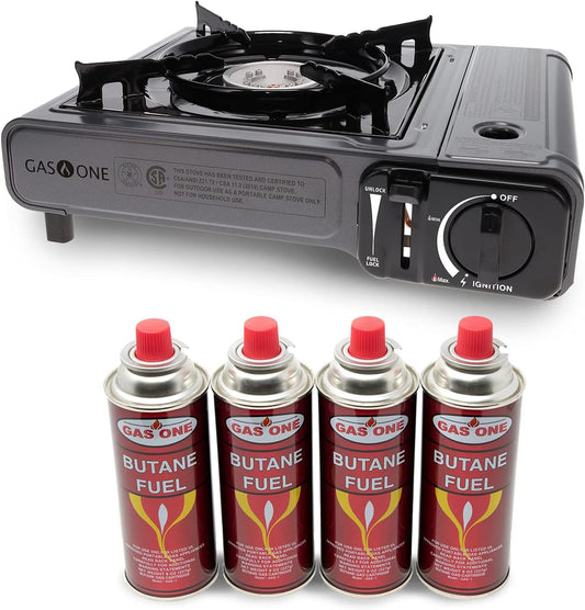 Butane Gas Stove with 4 Fuel Canister Catridge - Gray